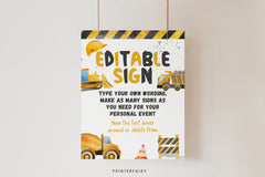 Construction Birthday Sign: Dump Truck Party Decoration (Editable, Instant Download)