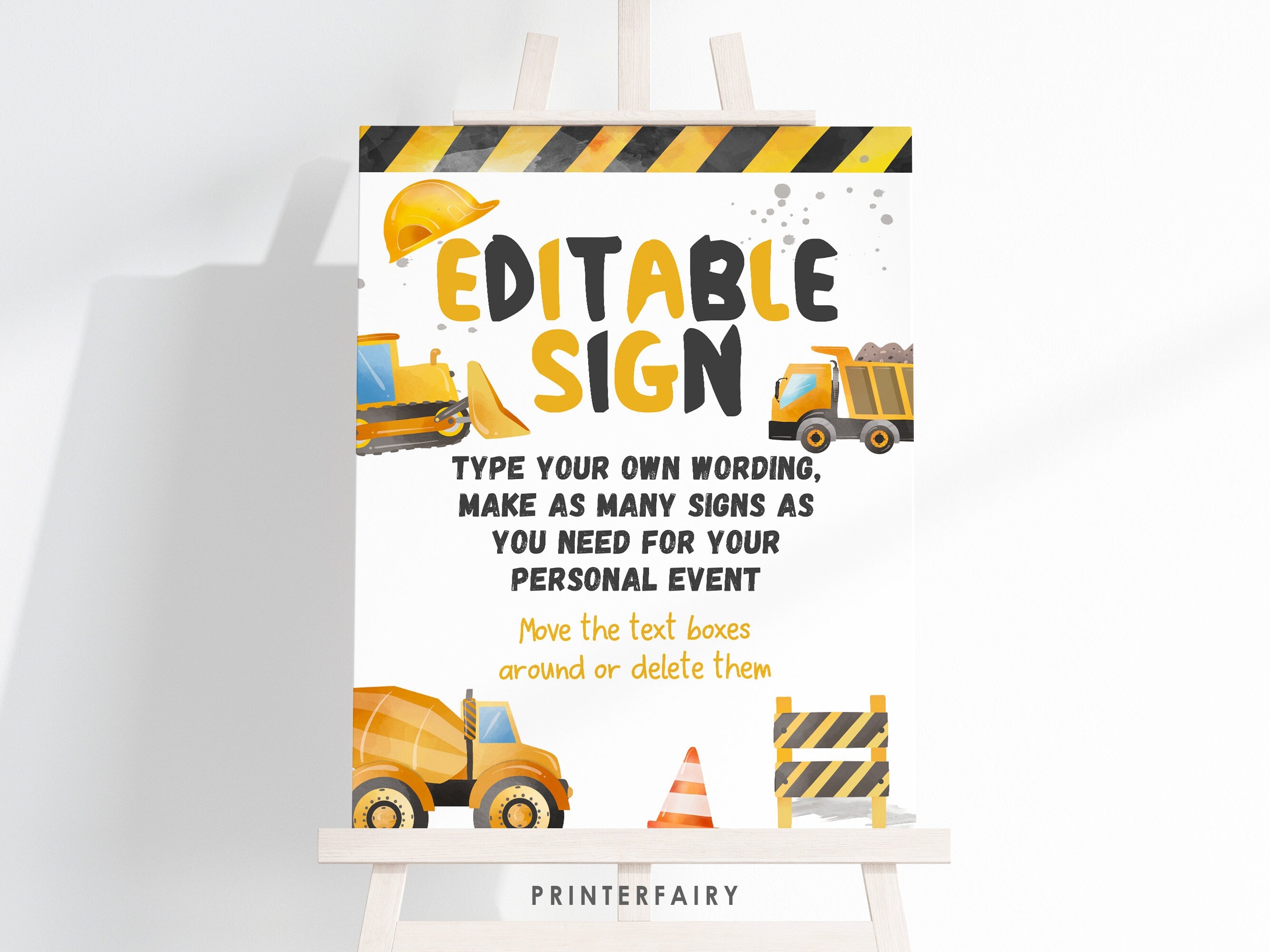 Construction Birthday Sign: Dump Truck Party Decoration (Editable, Instant Download)