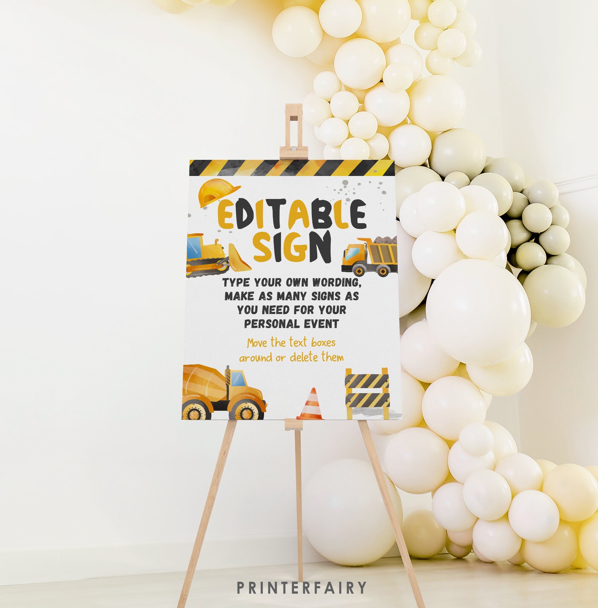 Construction Birthday Sign: Dump Truck Party Decoration (Editable, Instant Download)