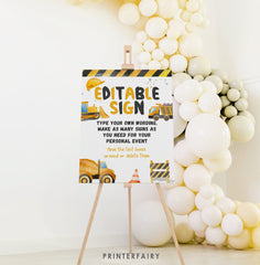 Construction Birthday Sign: Dump Truck Party Decoration (Editable, Instant Download)