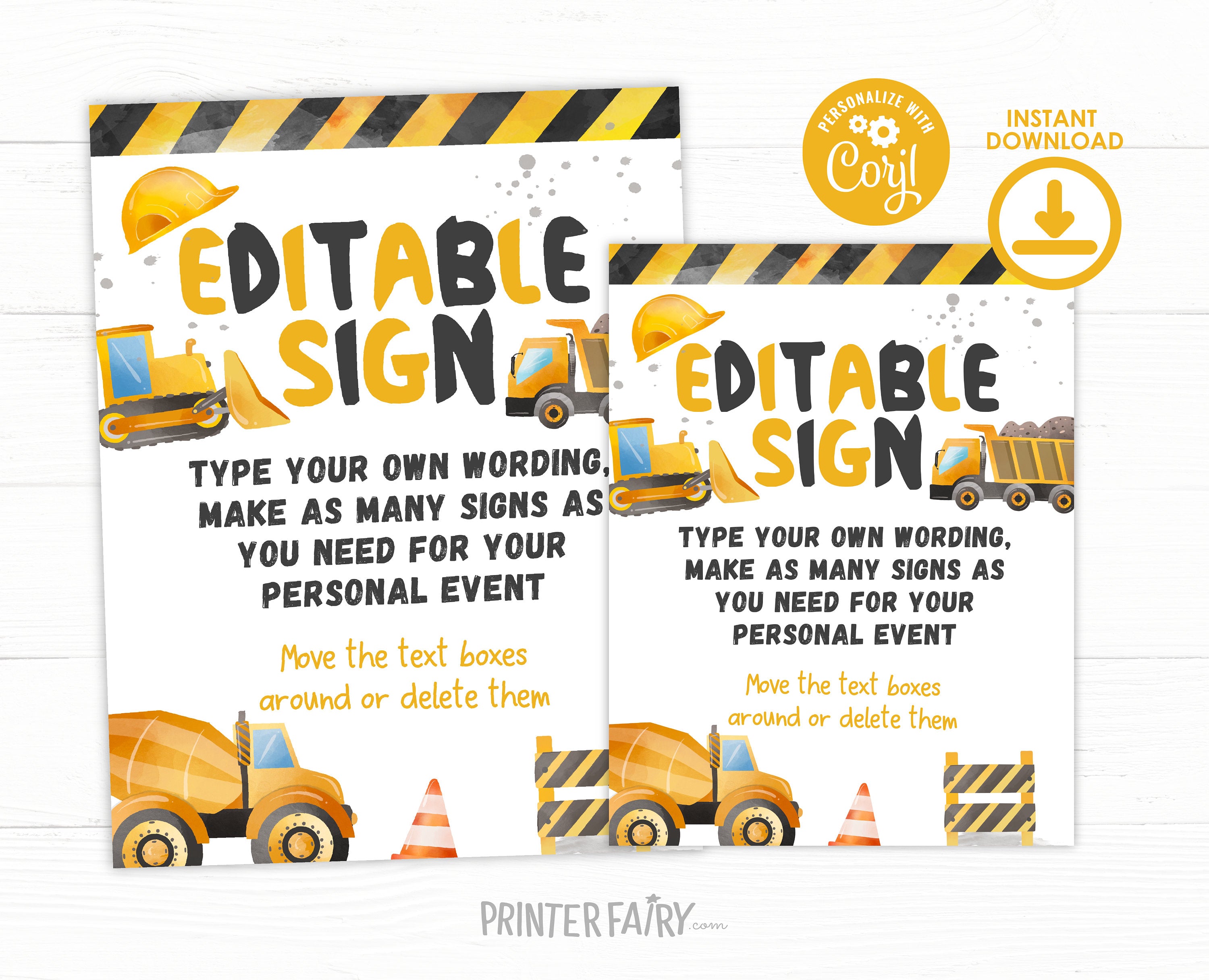 Construction Birthday Sign: Dump Truck Party Decoration (Editable, Instant Download)