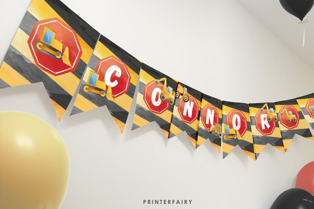 Construction Birthday Banner: Editable Truck Party Garland (Digital Download)