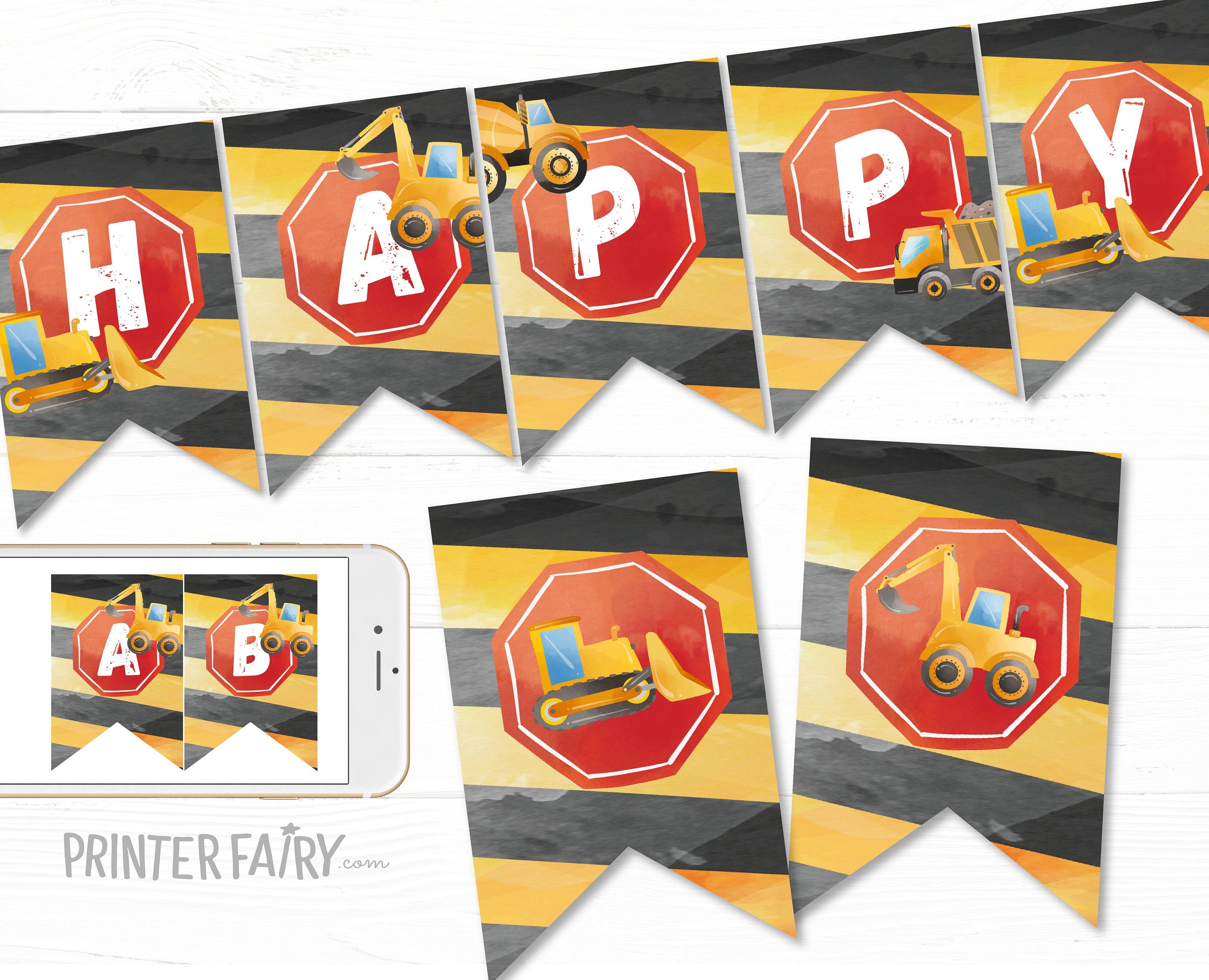Construction Birthday Banner: Editable Truck Party Garland (Digital Download)