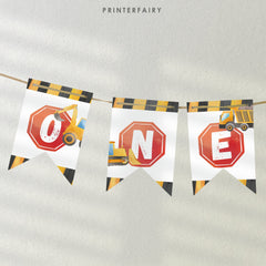 Construction First Birthday Banner: Editable Truck Party Garland (Digital Download)
