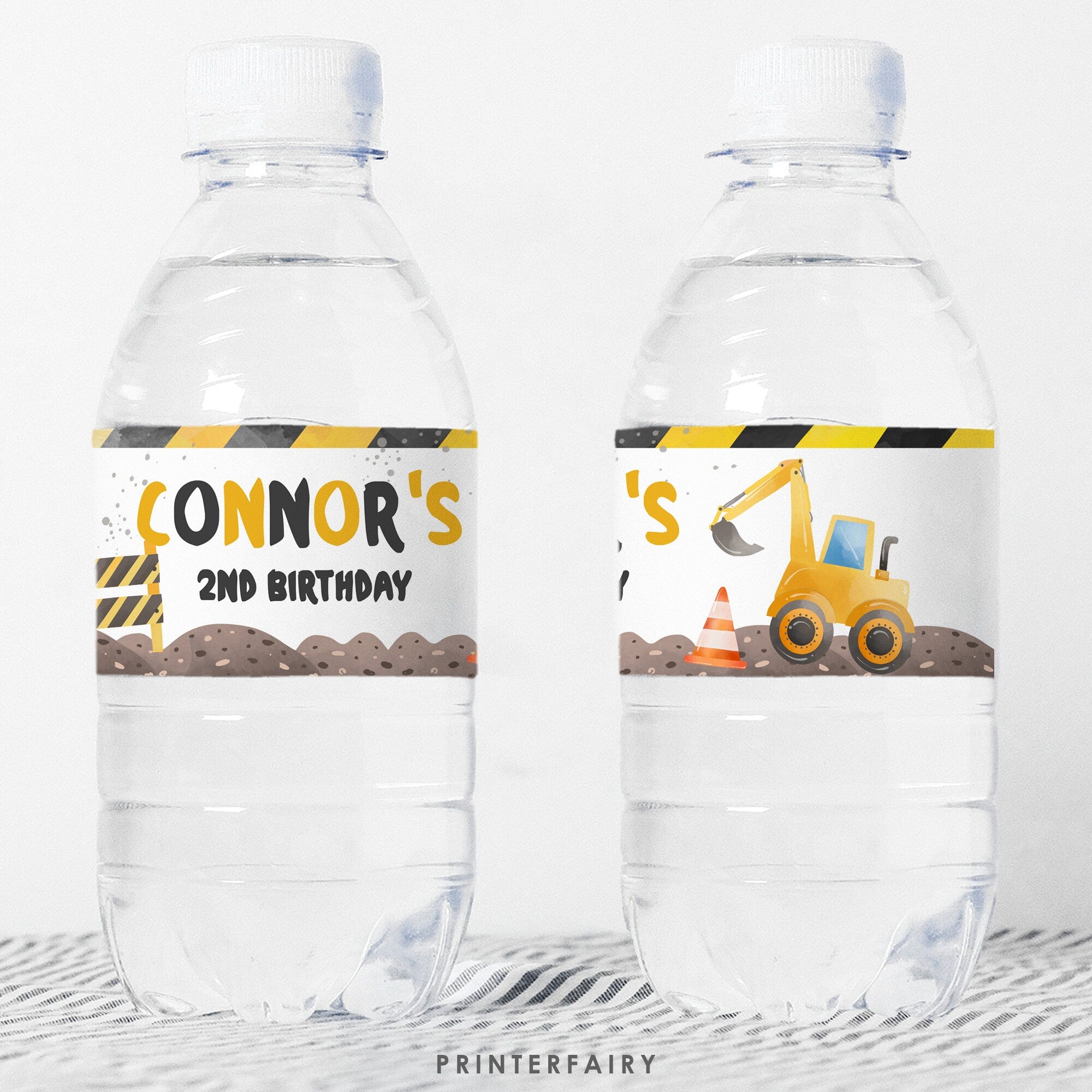 Construction Birthday Water Bottle Labels: Editable Truck Theme (Digital Download)
