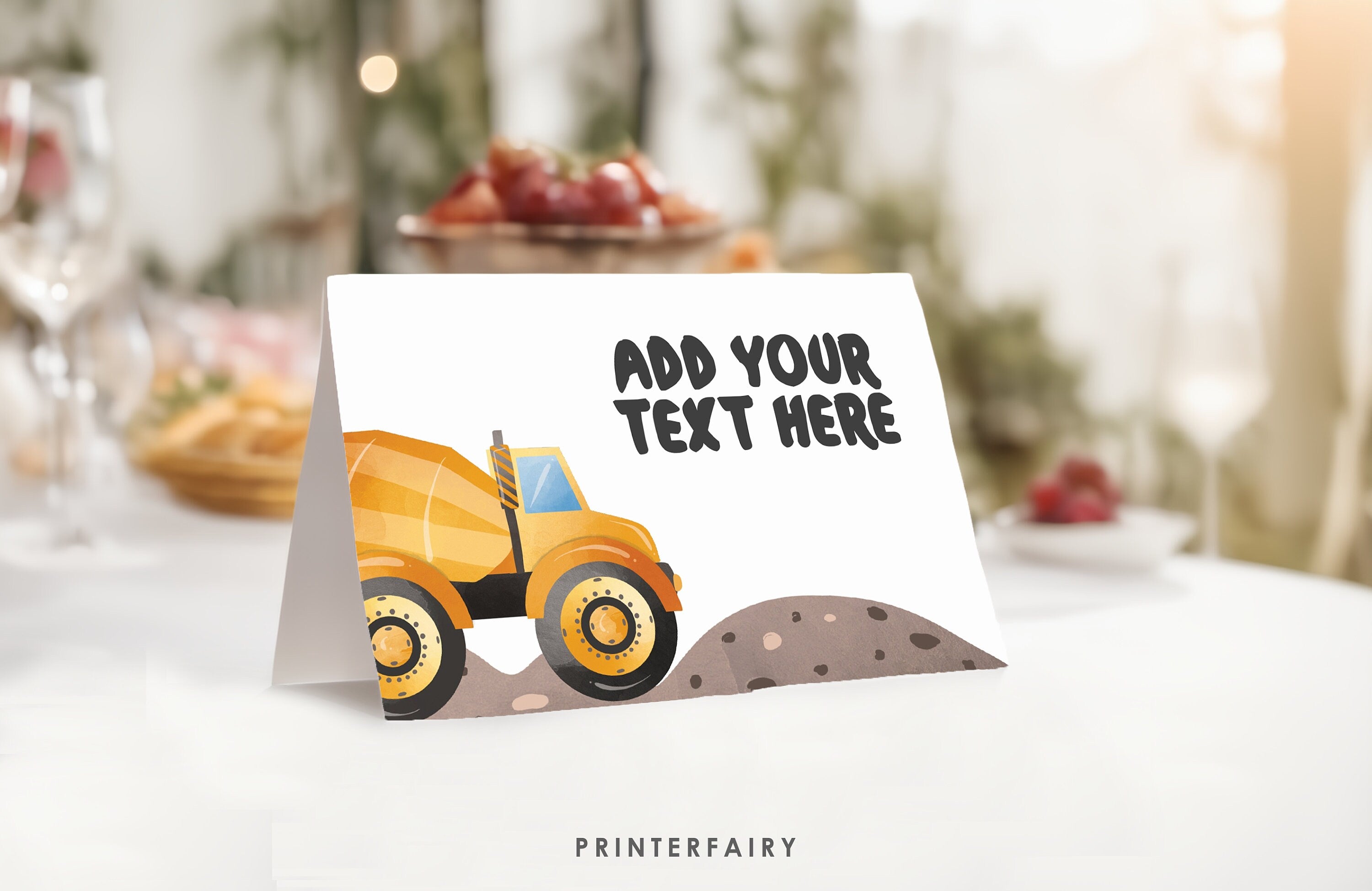 Construction Truck Birthday Food Tents: Editable Place Cards (Digital Download)