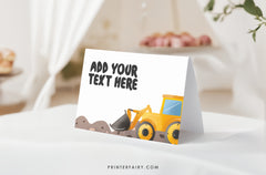 Construction Truck Birthday Food Tents: Editable Place Cards (Digital Download)
