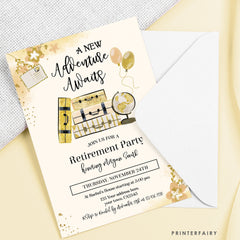 Retirement Party Invitation, "A New Adventure Awaits", Retire Invite Card, Instant Download, Editable  in Corjl