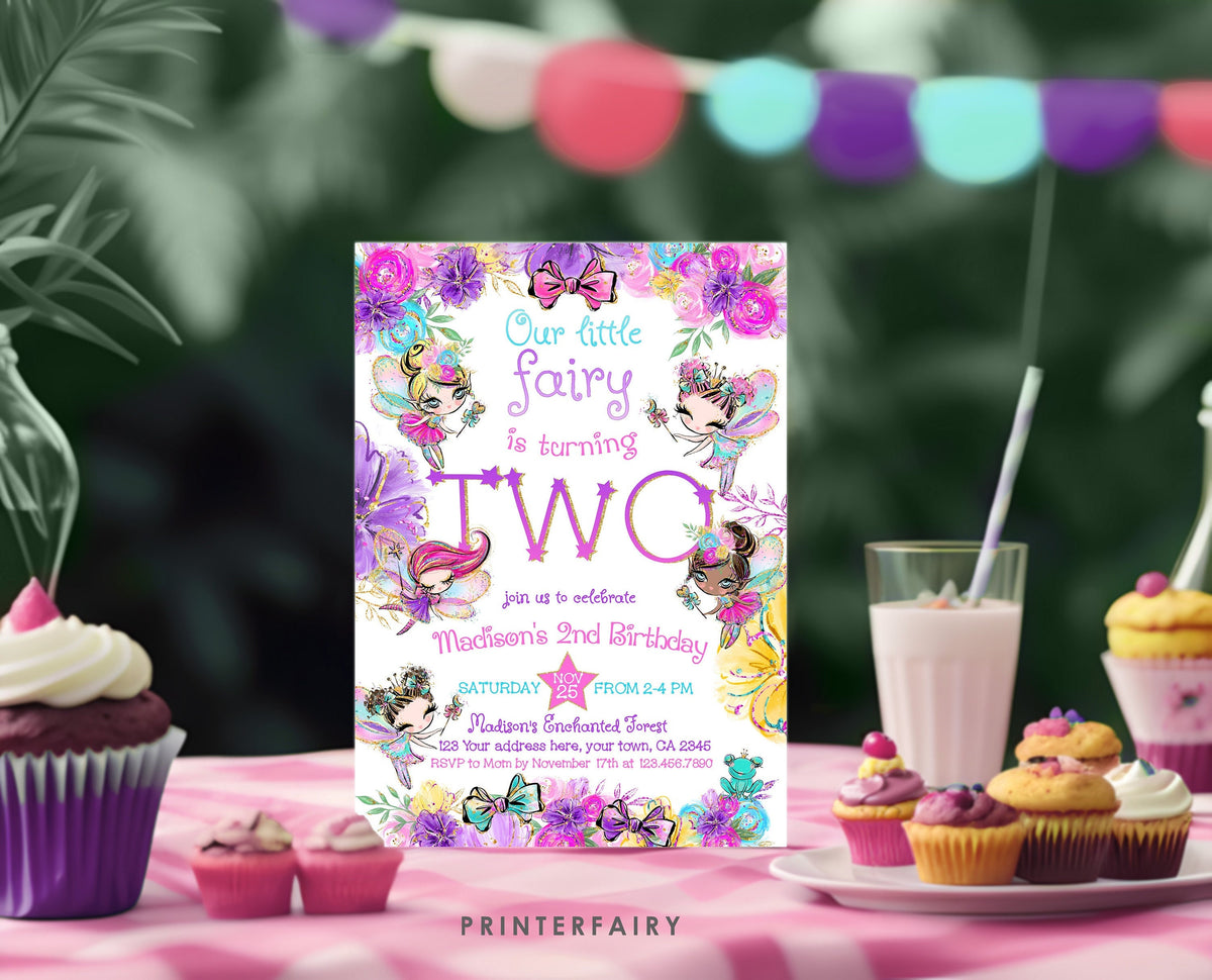 Fairy 2nd Birthday Invitation, Editable Fairies Theme (Digital Download)