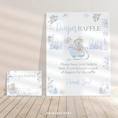 Winter Bear Diaper Raffle Game, Baby Shower Decoration (Digital Download)