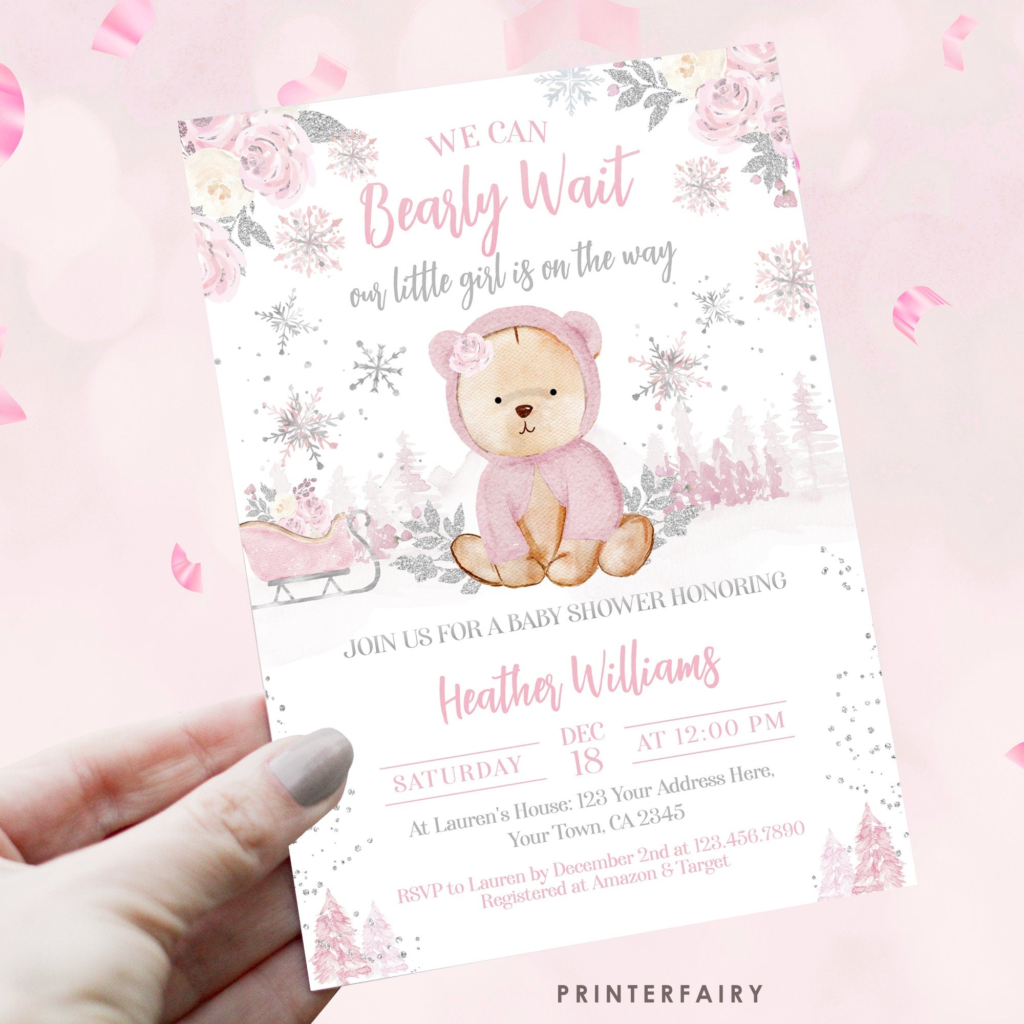 Winter Wonderland Teddy Bear Baby Shower Invitation (Digital Download)