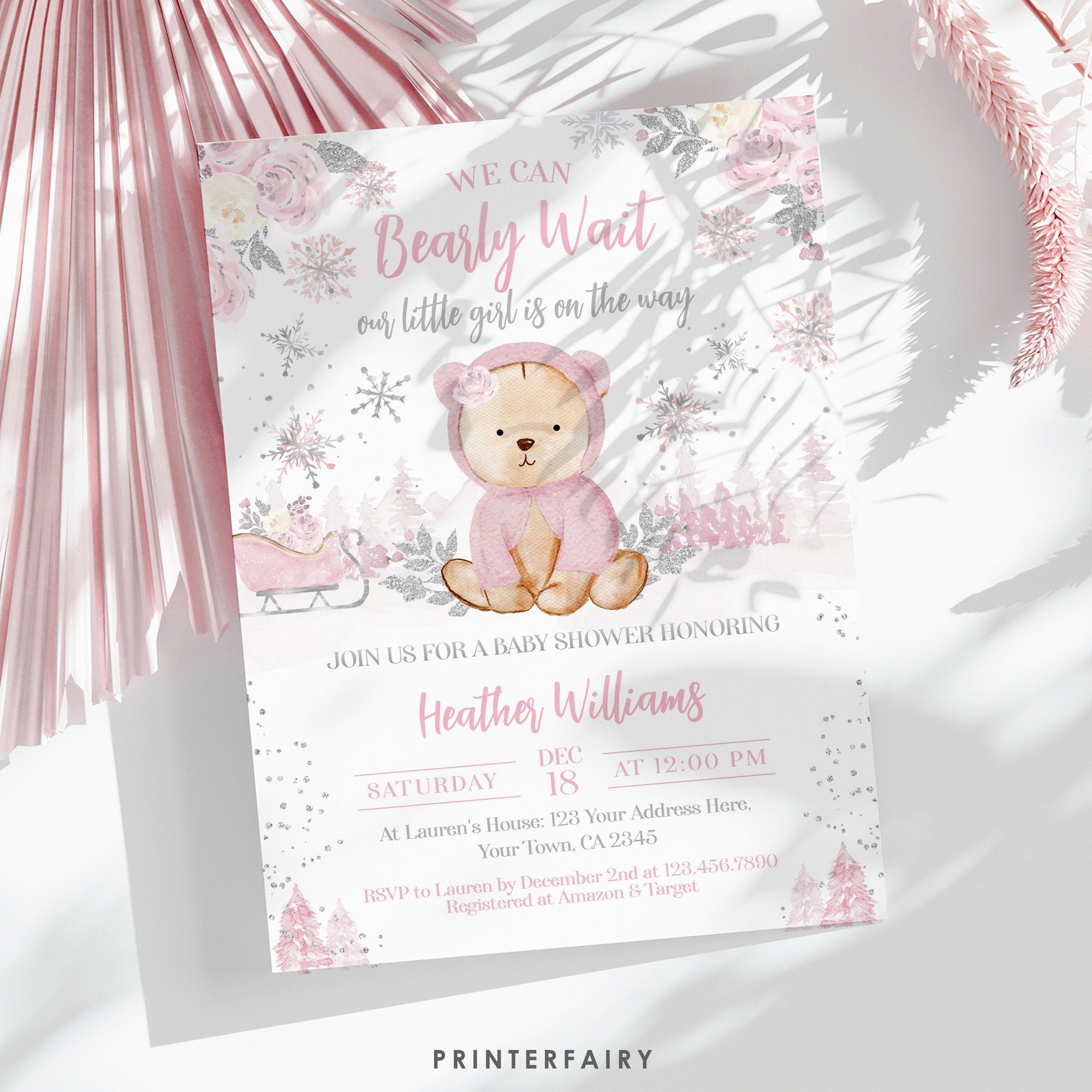 Winter Wonderland Teddy Bear Baby Shower Invitation (Digital Download)