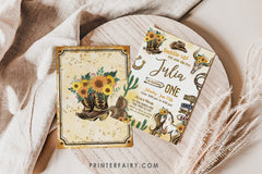 Cowgirl First Birthday Invitation: Wild West Rodeo, Editable in Corjl (Digital Download)