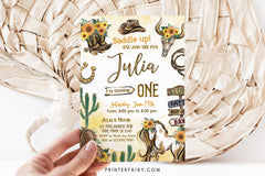 Cowgirl First Birthday Invitation: Wild West Rodeo, Editable in Corjl (Digital Download)