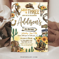 Wild West Birthday Invitation: Cowgirl, Horse, Editable Corjl (Digital)