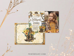 Wild Three Cowgirl Birthday Invitation with Photo (Digital Download)