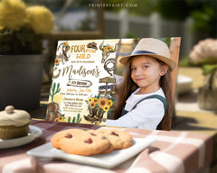 Cowgirl "Four Ever Wild" 4th Birthday Invitation: Photo, Horse, Rustic (Editable in Corjl)