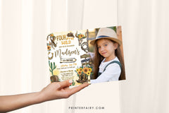 Cowgirl "Four Ever Wild" 4th Birthday Invitation: Photo, Horse, Rustic (Editable in Corjl)