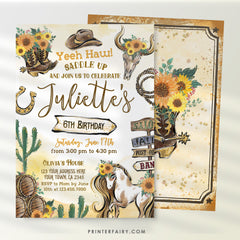 Cowgirl Birthday Invitation, Wild West Rodeo (Instant Download)