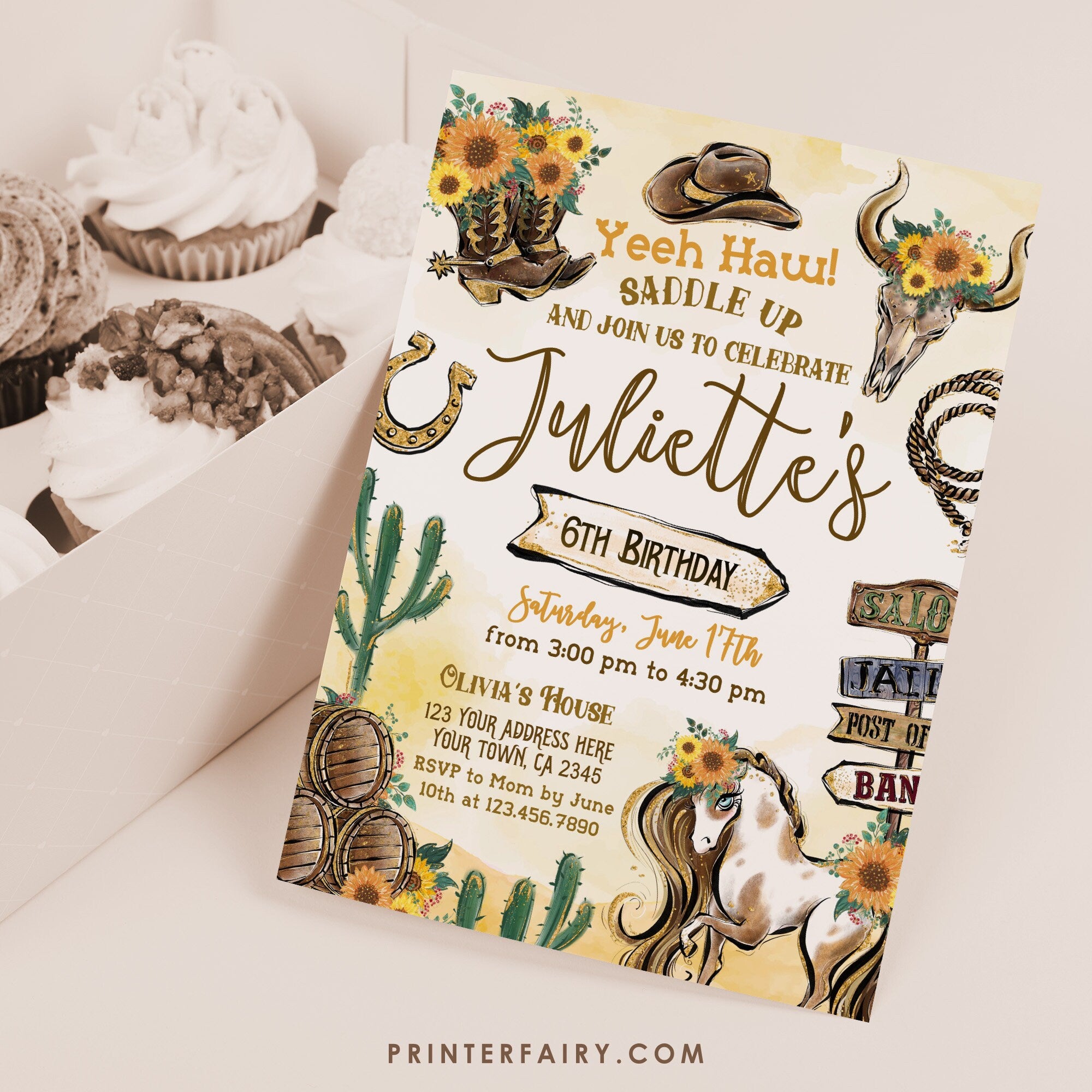 Cowgirl Birthday Invitation, Wild West Rodeo (Instant Download)