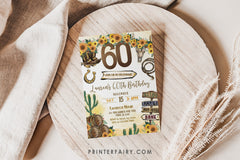 Cowgirl 60th Birthday Invitation: Rustic Wild West, Editable Template (Corjl)