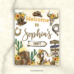 Rustic Cowgirl Welcome Sign, Wild West Birthday (Editable, Instant Download)