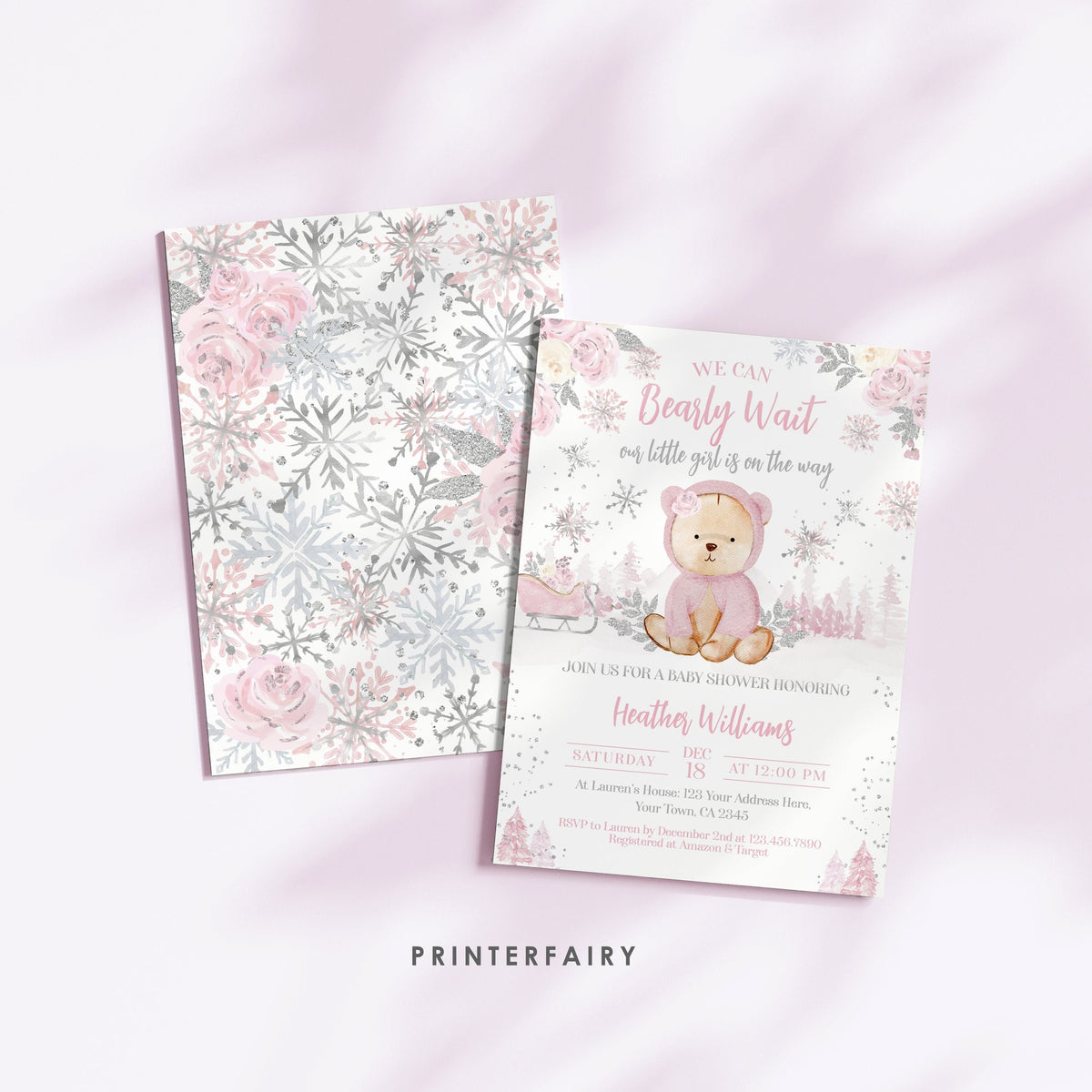 Winter Wonderland Teddy Bear Baby Shower Invitation (Digital Download)