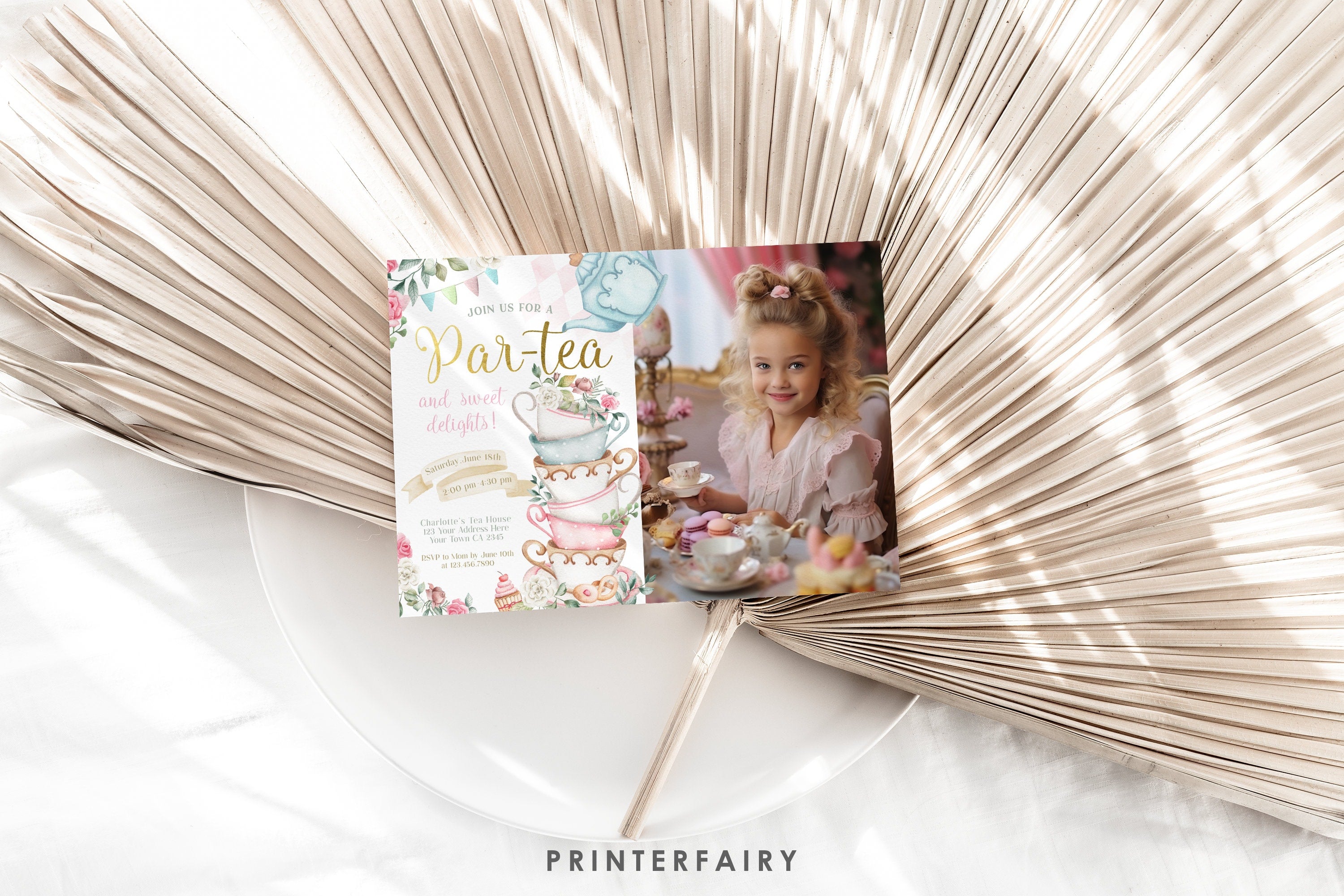 Editable Alice in Wonderland Tea Party Invitation with Photo (Digital)
