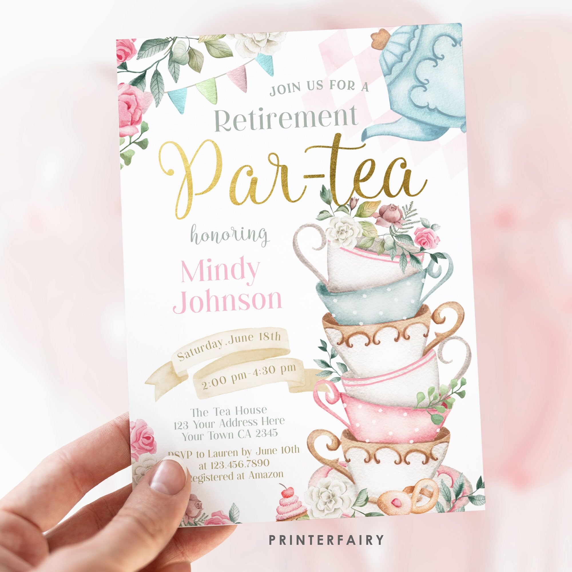 Alice in Wonderland Retirement Party Invitation, Farewell Tea Time (Editable in Corjl)