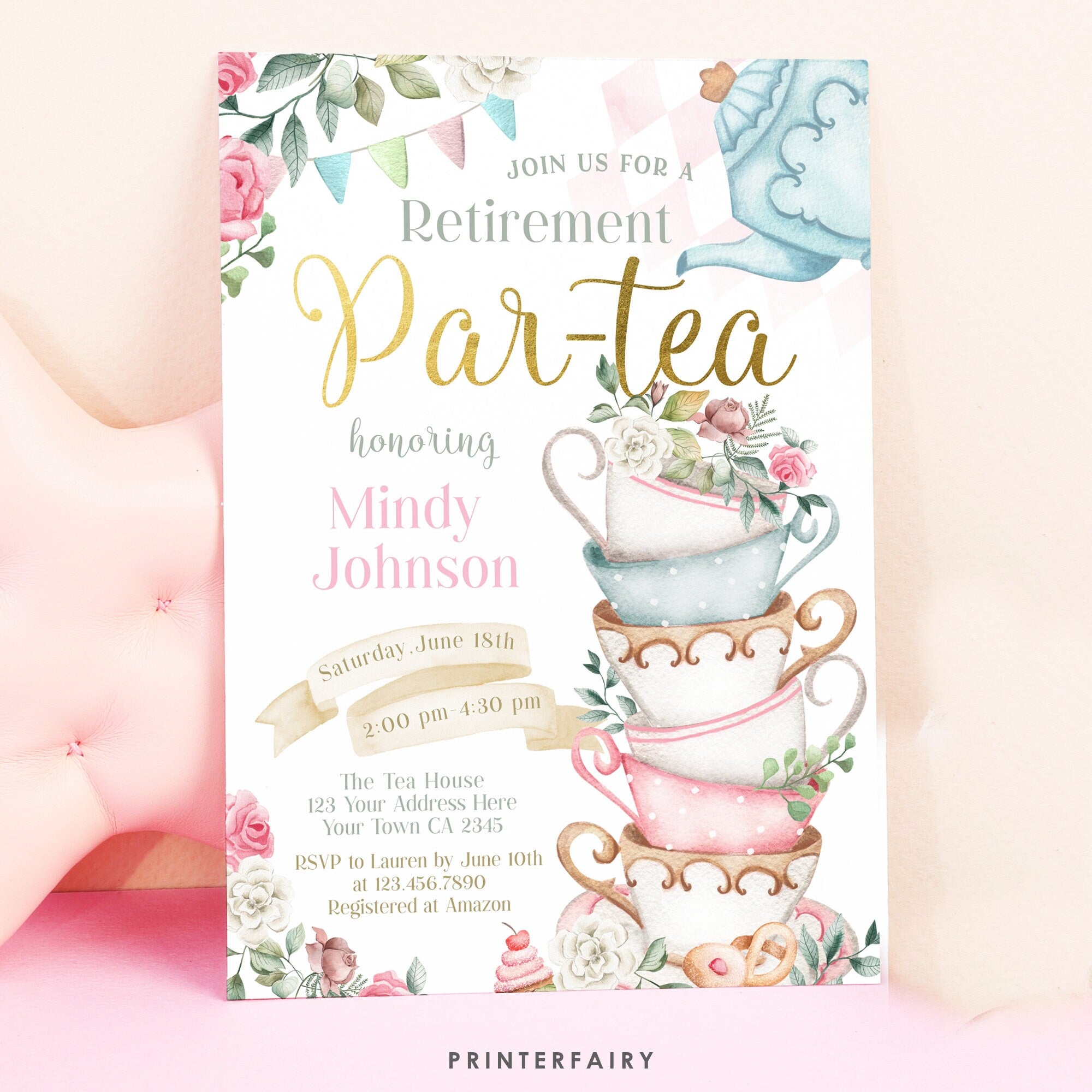 Alice in Wonderland Retirement Party Invitation, Farewell Tea Time (Editable in Corjl)