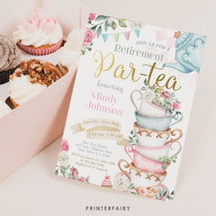 Alice in Wonderland Retirement Party Invitation, Farewell Tea Time (Editable in Corjl)