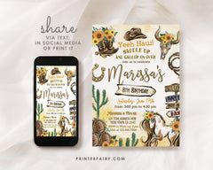Cowgirl Birthday Invitation, Rustic Rodeo Party (Editable in Corjl)