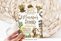 Cowgirl Birthday Invitation, Rustic Rodeo Party (Editable in Corjl)