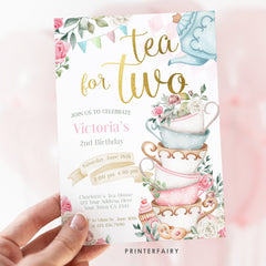 Alice in Wonderland Birthday Invitation, Tea Party, Editable in Corjl