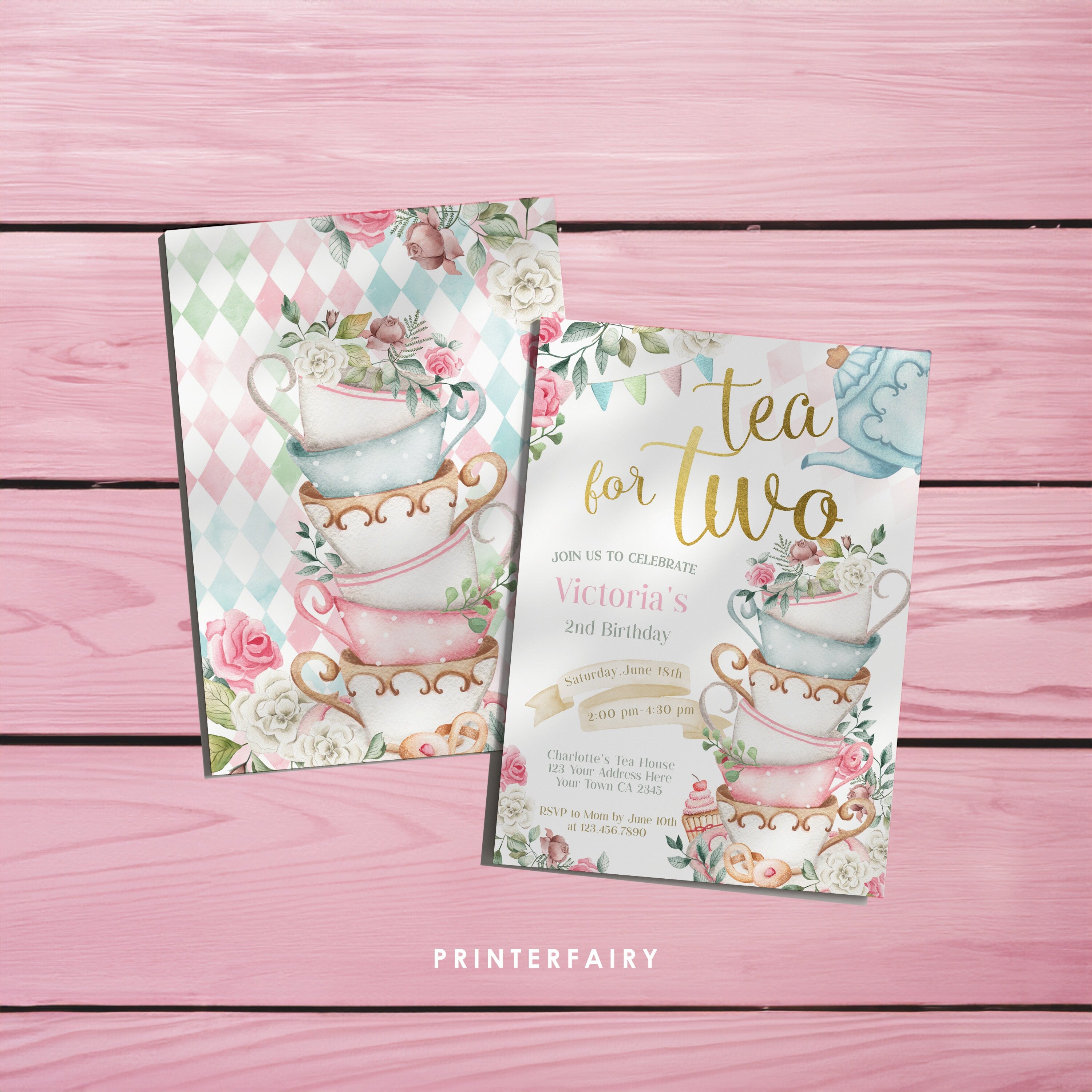 Alice in Wonderland Birthday Invitation, Tea Party, Editable in Corjl
