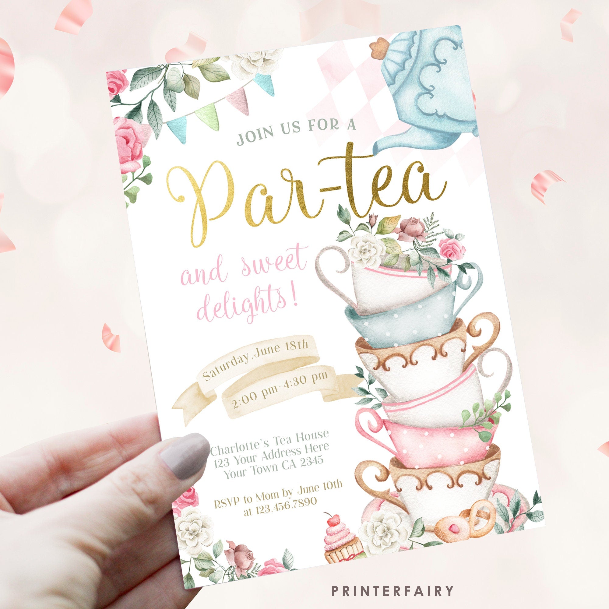 Alice in Wonderland Tea Party Invitation, Editable Birthday Invite (Digital Download)