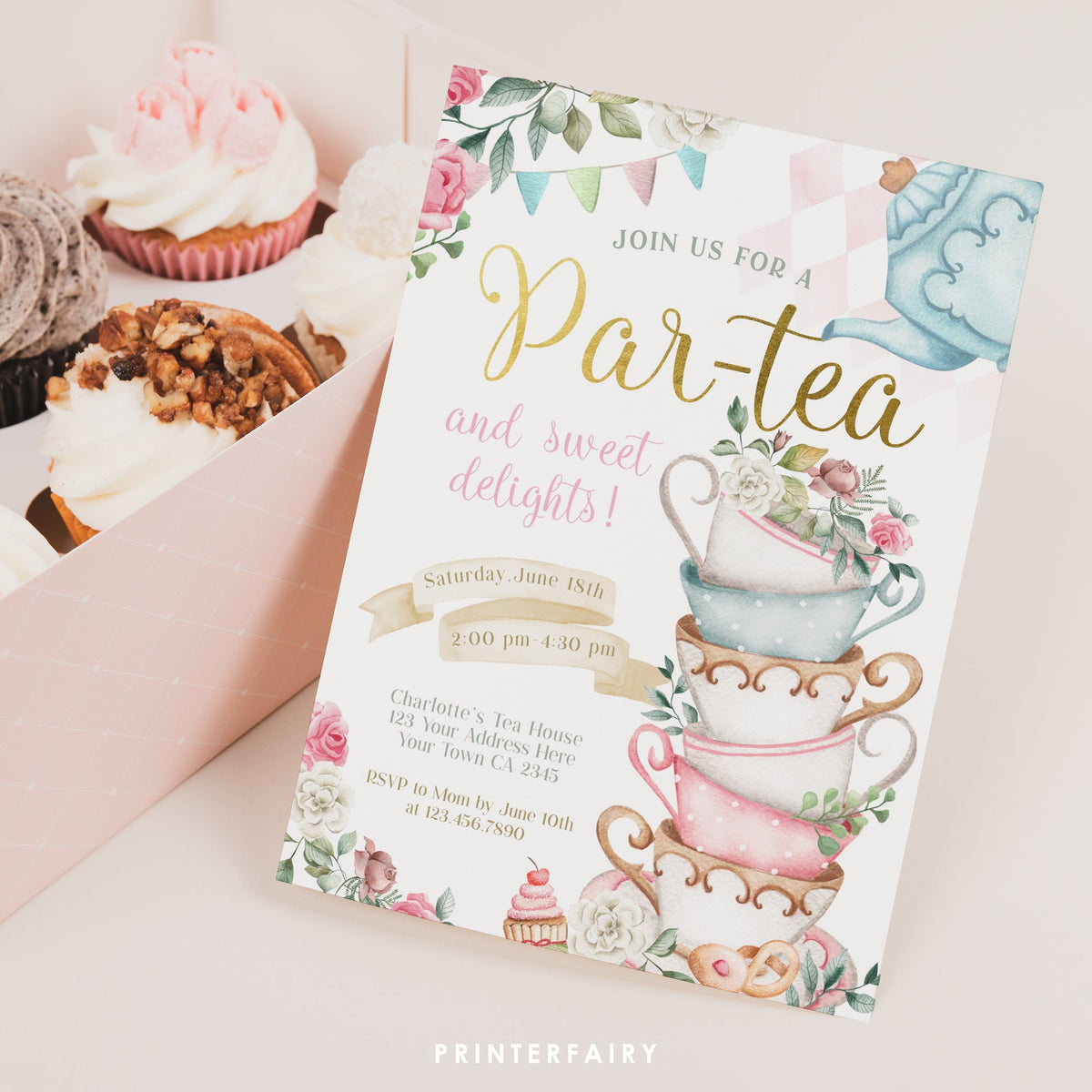 Alice in Wonderland Tea Party Invitation, Editable Birthday Invite (Digital Download)