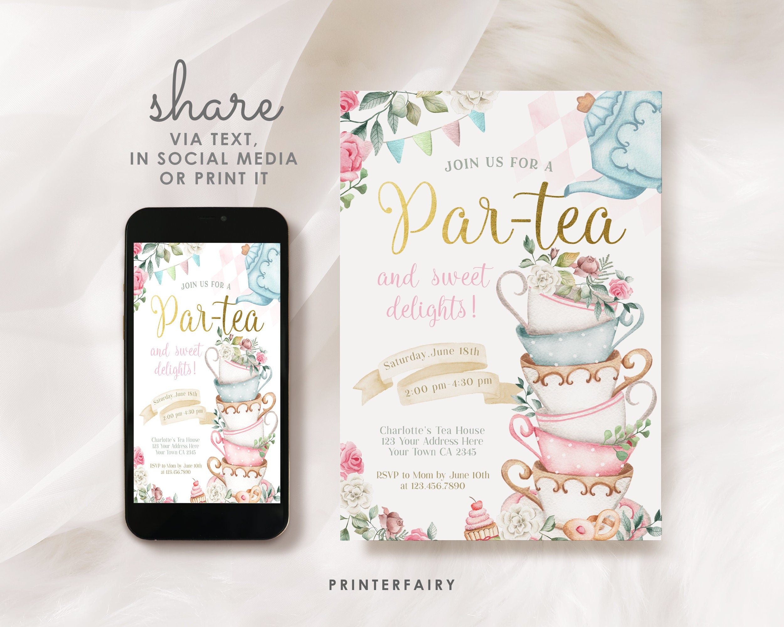 Alice in Wonderland Tea Party Invitation, Editable Birthday Invite (Digital Download)
