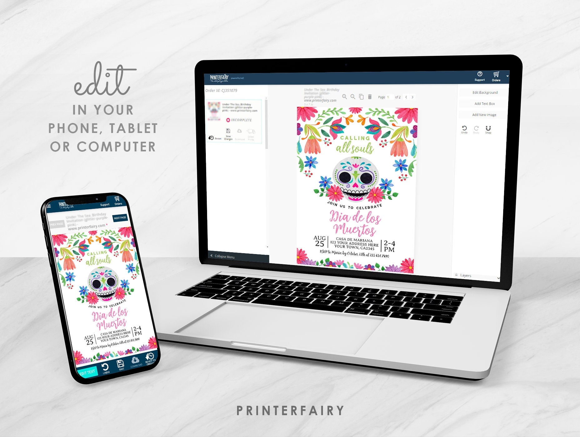 Editable Day of the Dead Invitation, Sugar Skull Fiesta (Digital)