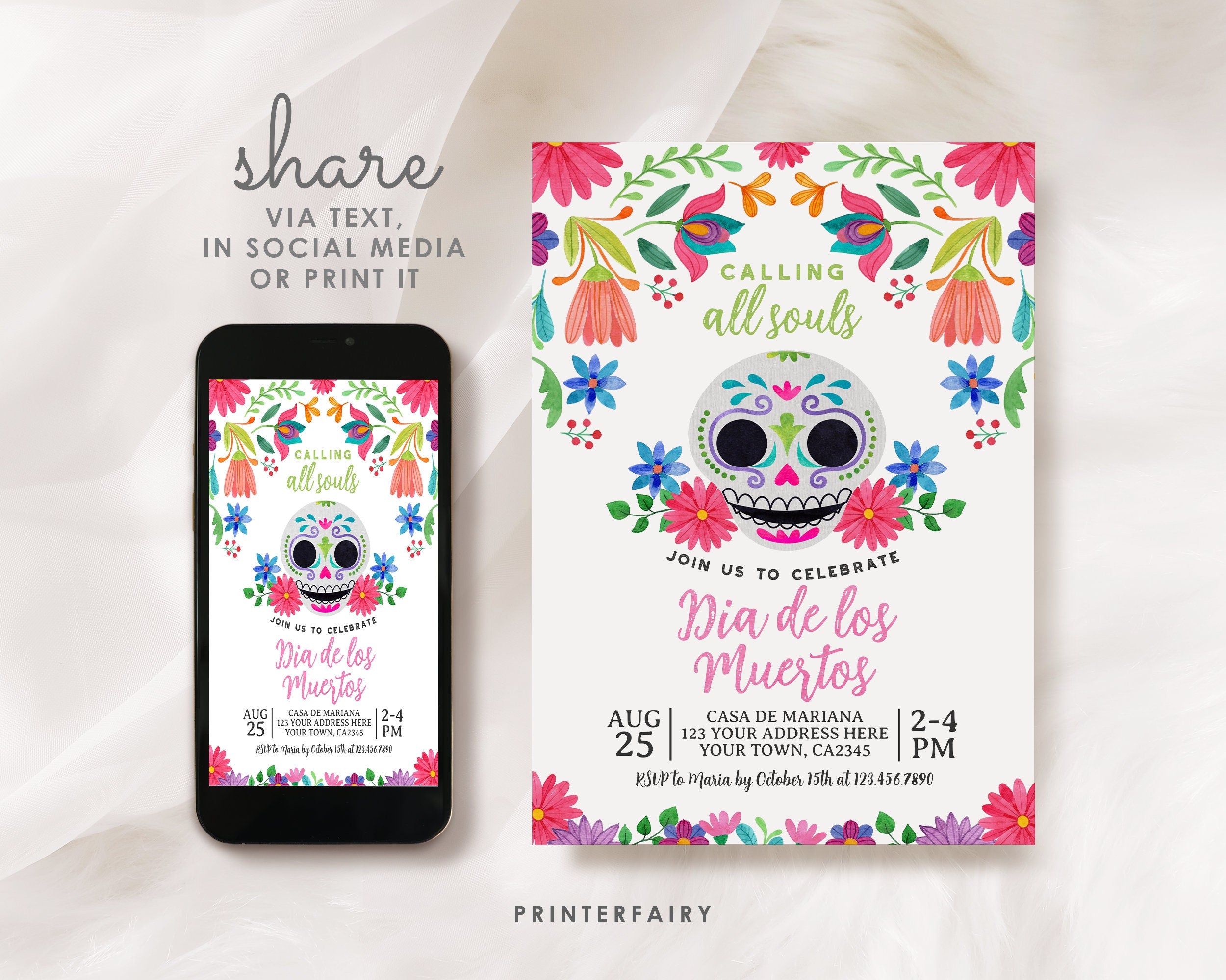 Editable Day of the Dead Invitation, Sugar Skull Fiesta (Digital)