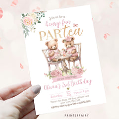 Tea Party with Bears Invitation, Birthday Party Invite, Bear Par-tea, Editable in Corjl.