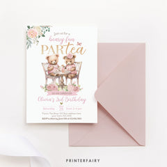 Tea Party with Bears Invitation, Birthday Party Invite, Bear Par-tea, Editable in Corjl.