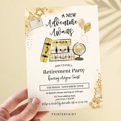 Retirement Party Invitation, "A New Adventure Awaits", Retire Invite Card, Instant Download, Editable  in Corjl