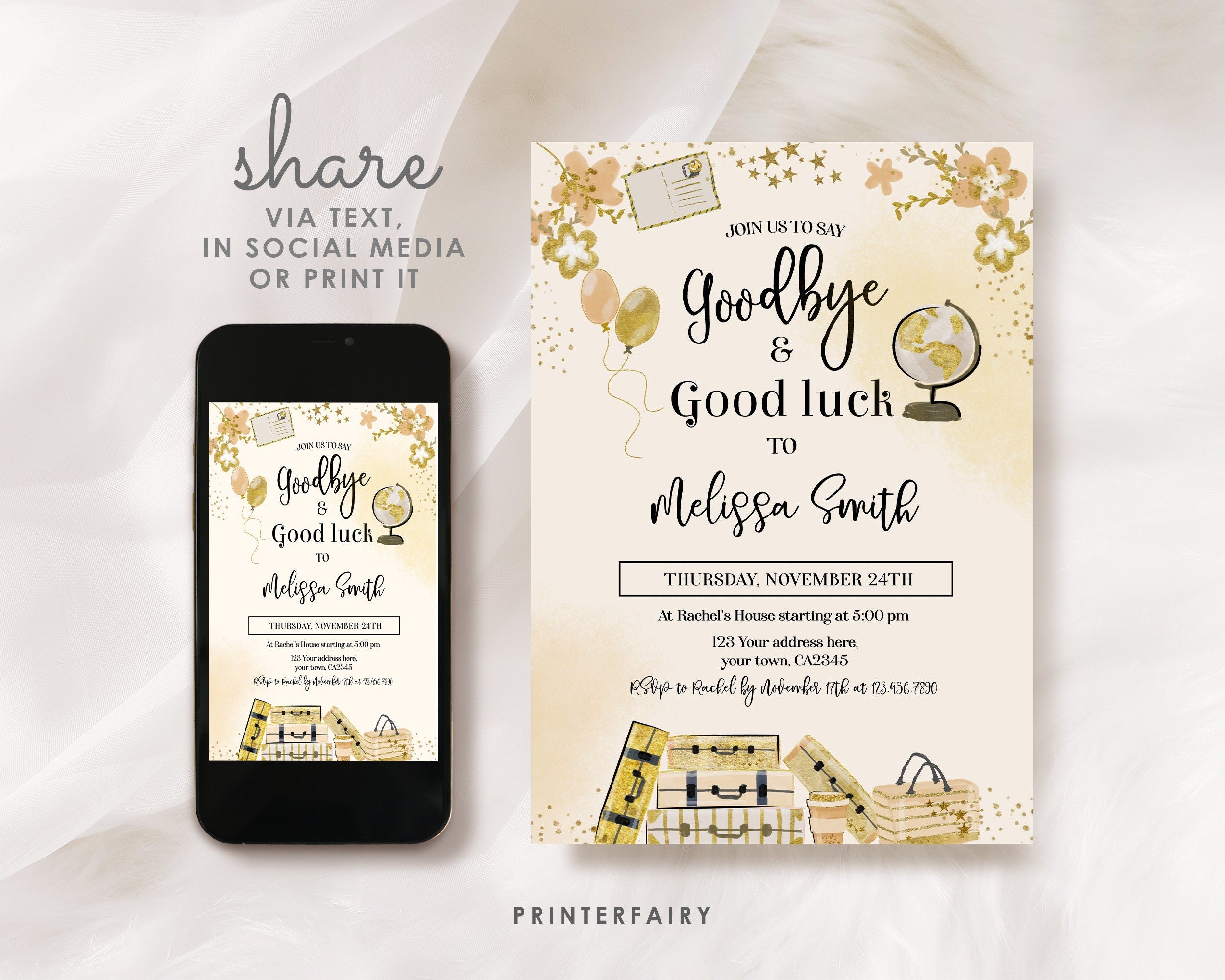 Send Off Invitation: "Good Bye and Good Luck" Retirement Party Invite, Editable in Corjl