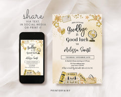 Send Off Invitation: "Good Bye and Good Luck" Retirement Party Invite, Editable in Corjl