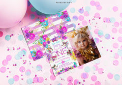 Fairy First Birthday Invitation with Photo, Editable Girl Invite (Digital Download)