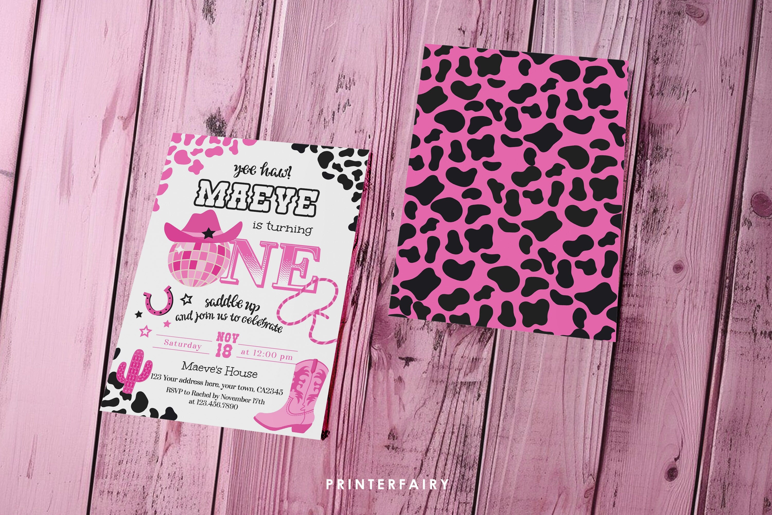 Disco Cowgirl 1st Birthday Invitation, Editable Party Invite (Digital Download)