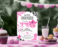 Disco Cowgirl 2nd Birthday Invitation, Editable Party Invite (Digital Download)