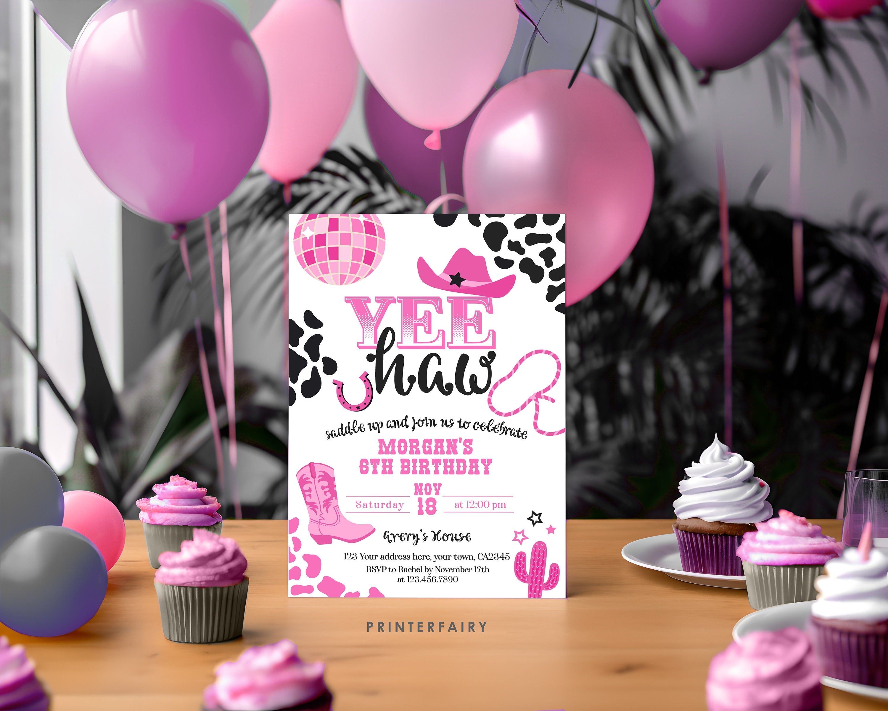 Editable Disco Cowgirl Birthday Invitation, Rhinestone Theme (Digital)