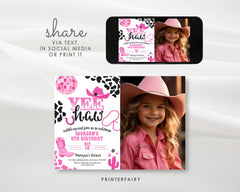 Editable Photo Disco Cowgirl Birthday Invitation (Digital)